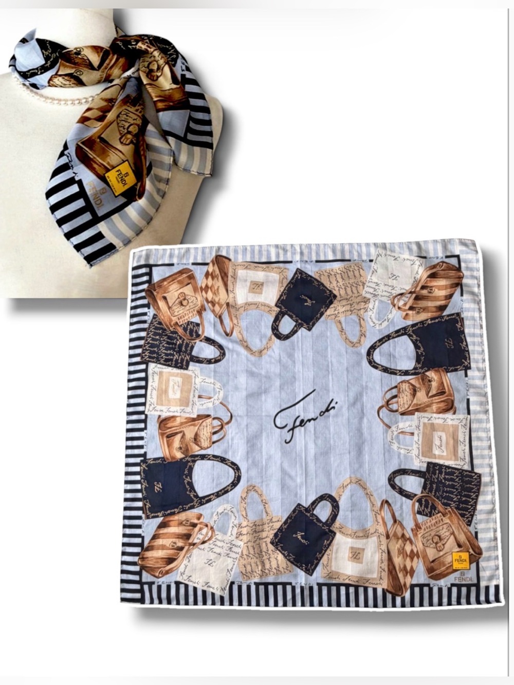Fendi Handbag Motif Scarf Rare Collectible Vintage NEW